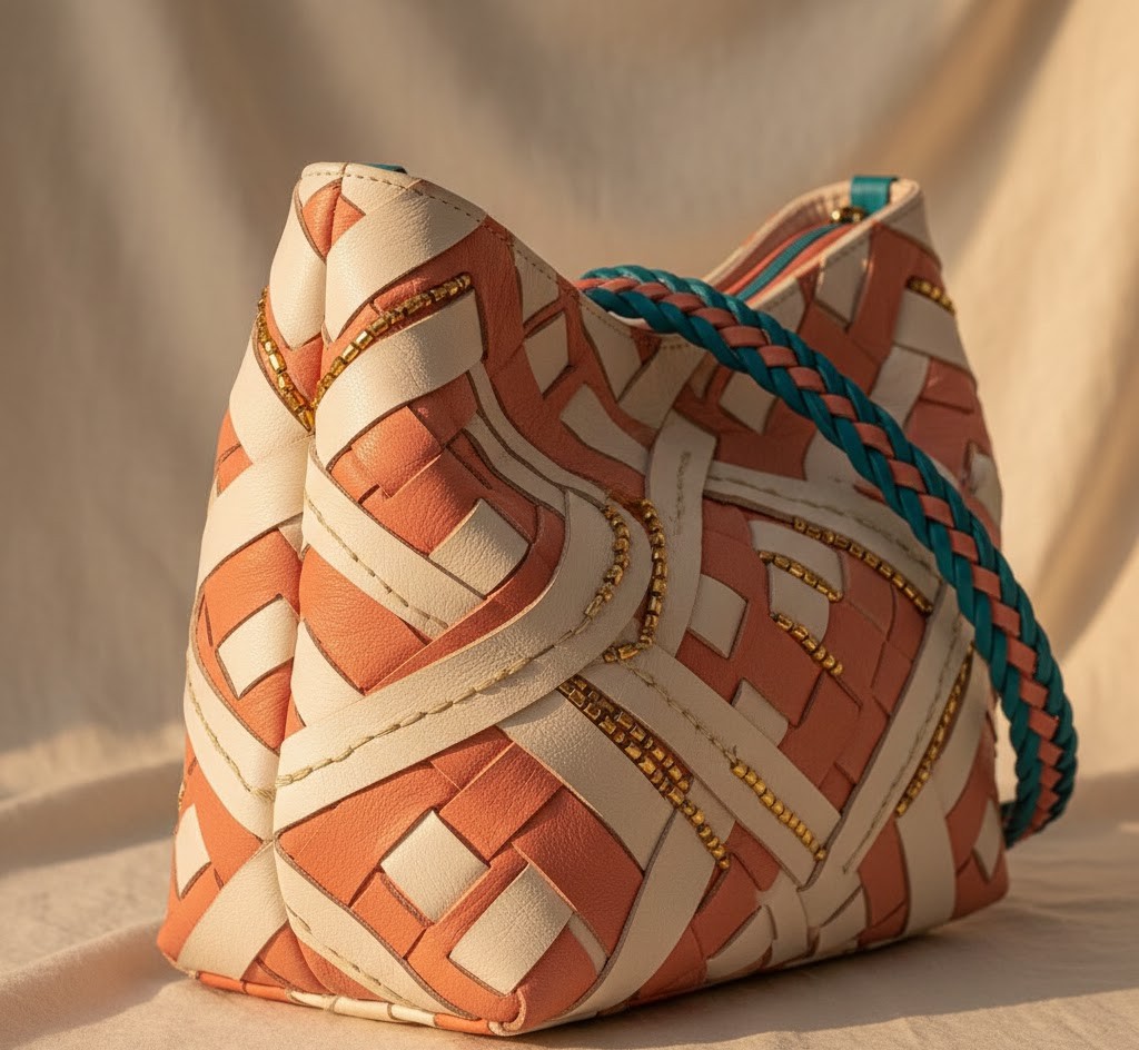 Handwoven leather handbag with unique design
