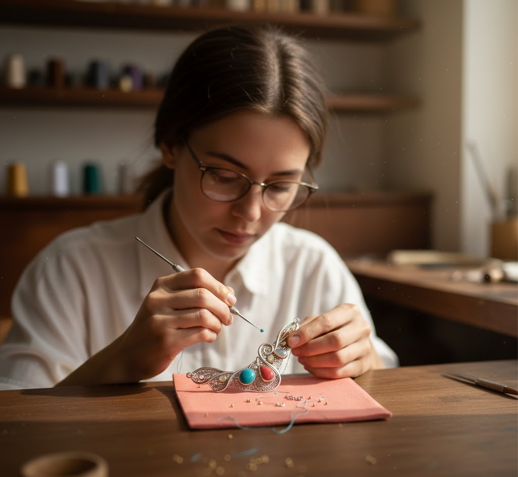 Artisan carefully crafting piece